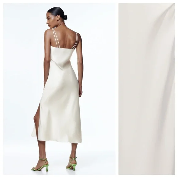 NWT. Zara Chain Strap Satin Effect Midi Dress. Size XL. - Picture 4 of 10